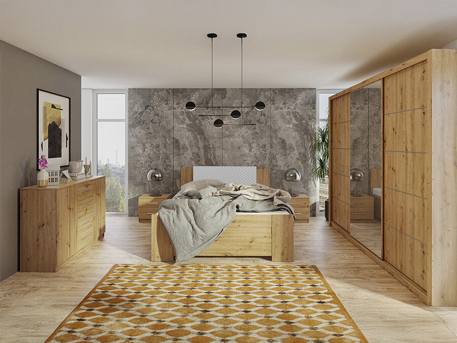 Set spavaća soba Catromi 116 (Zanatski hrast + Soft Pik 029)