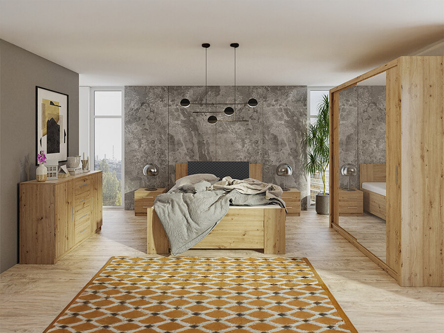 Set spavaća soba Catromi 121 (Zanatski hrast + Soft Pik 011)