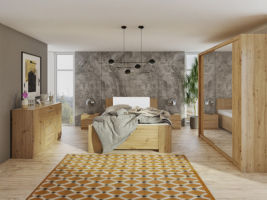 Set spavaća soba Catromi 121 (Zanatski hrast + Soft Pik 017)