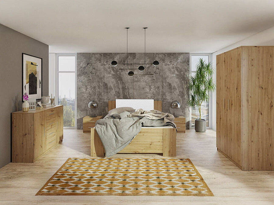 Set spavaća soba Catromi 122 (Zanatski hrast + Soft Pik 017)