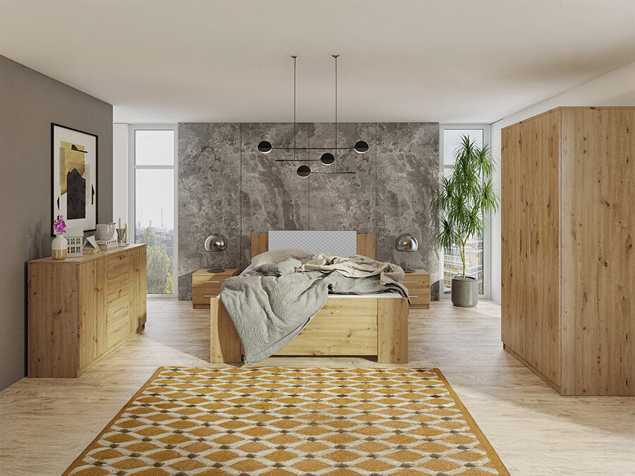 Set spavaća soba Catromi 122 (Zanatski hrast + Soft Pik 029)