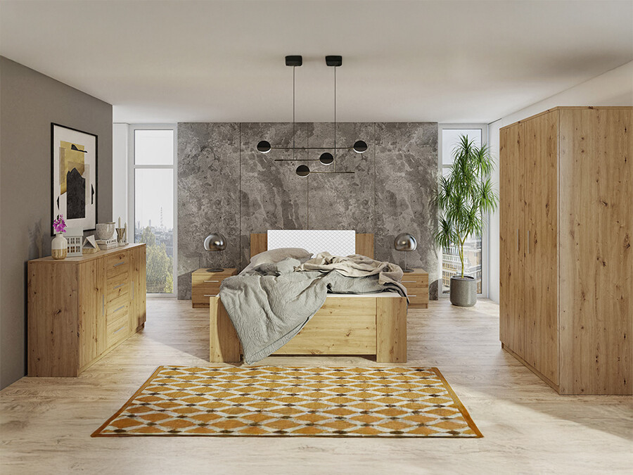 Set spavaća soba Catromi 123 (Zanatski hrast + Soft Pik 017)