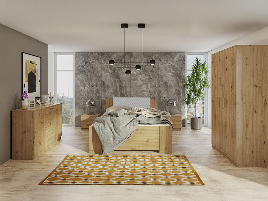 Set spavaća soba Catromi 123 (Zanatski hrast + Soft Pik 029)