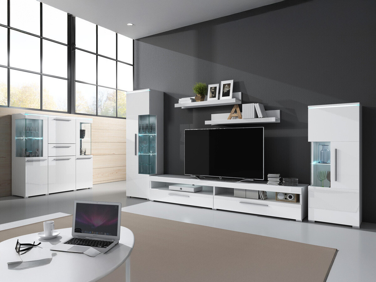 Set za dnevnu sobu Torvire 107 (Belo + Sjajno belo)