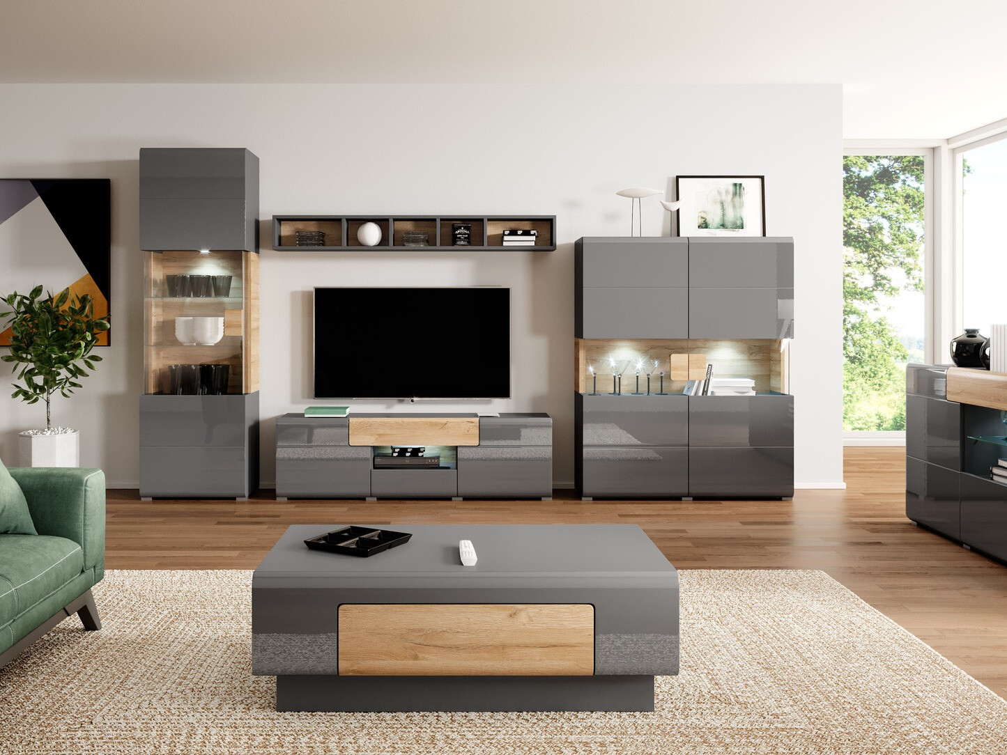 Polica Torsone 103 (Antracit + Gloss antracit + Grandson hrast)