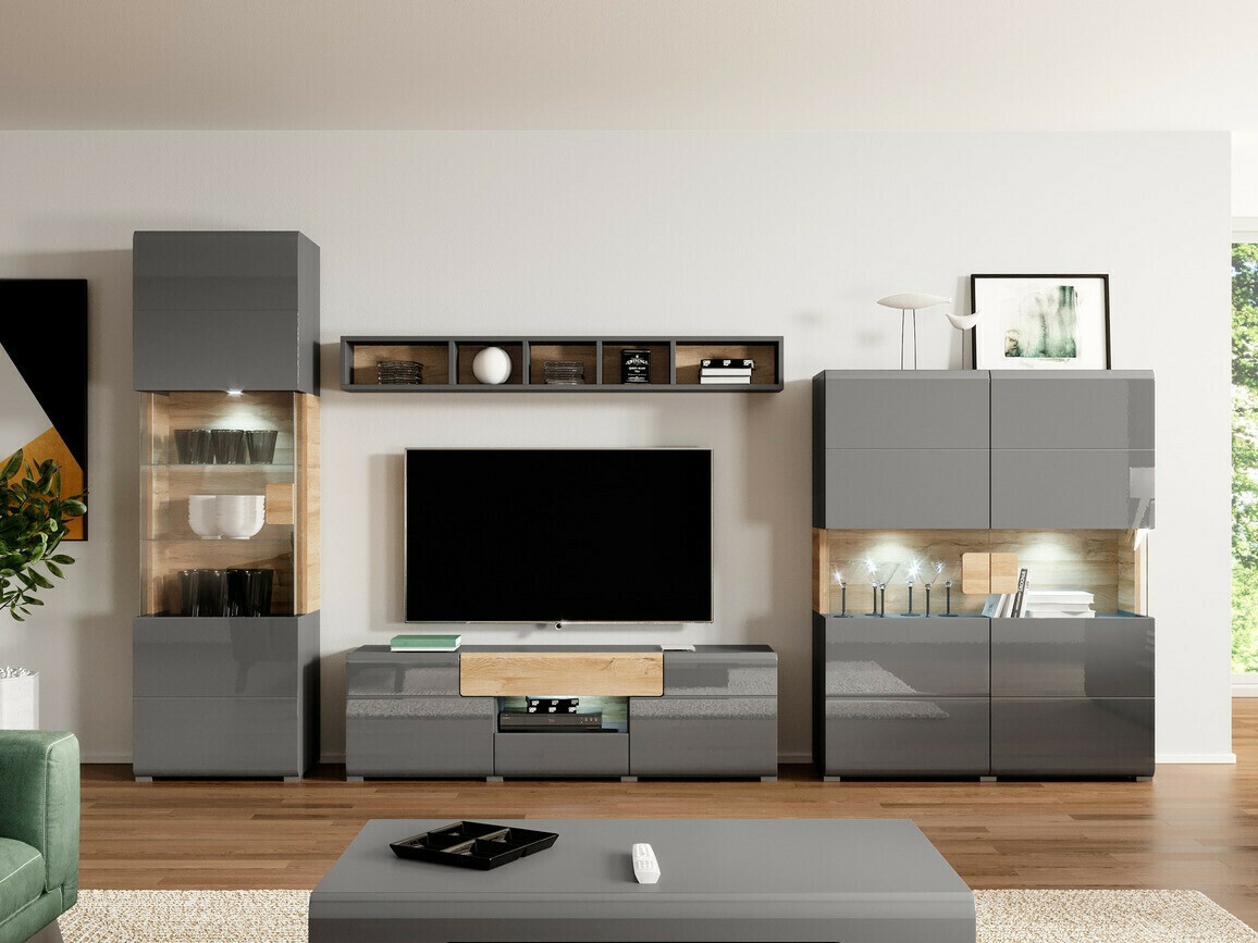 Polica Torsone 107 (Antracit + Gloss antracit + Grandson hrast)