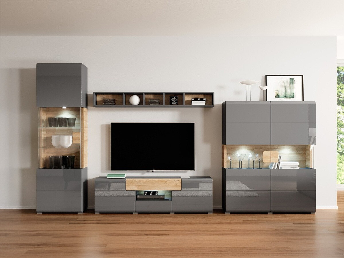 Set za dnevnu sobu Torsone 104 (Antracit + Gloss antracit + Grandson hrast)