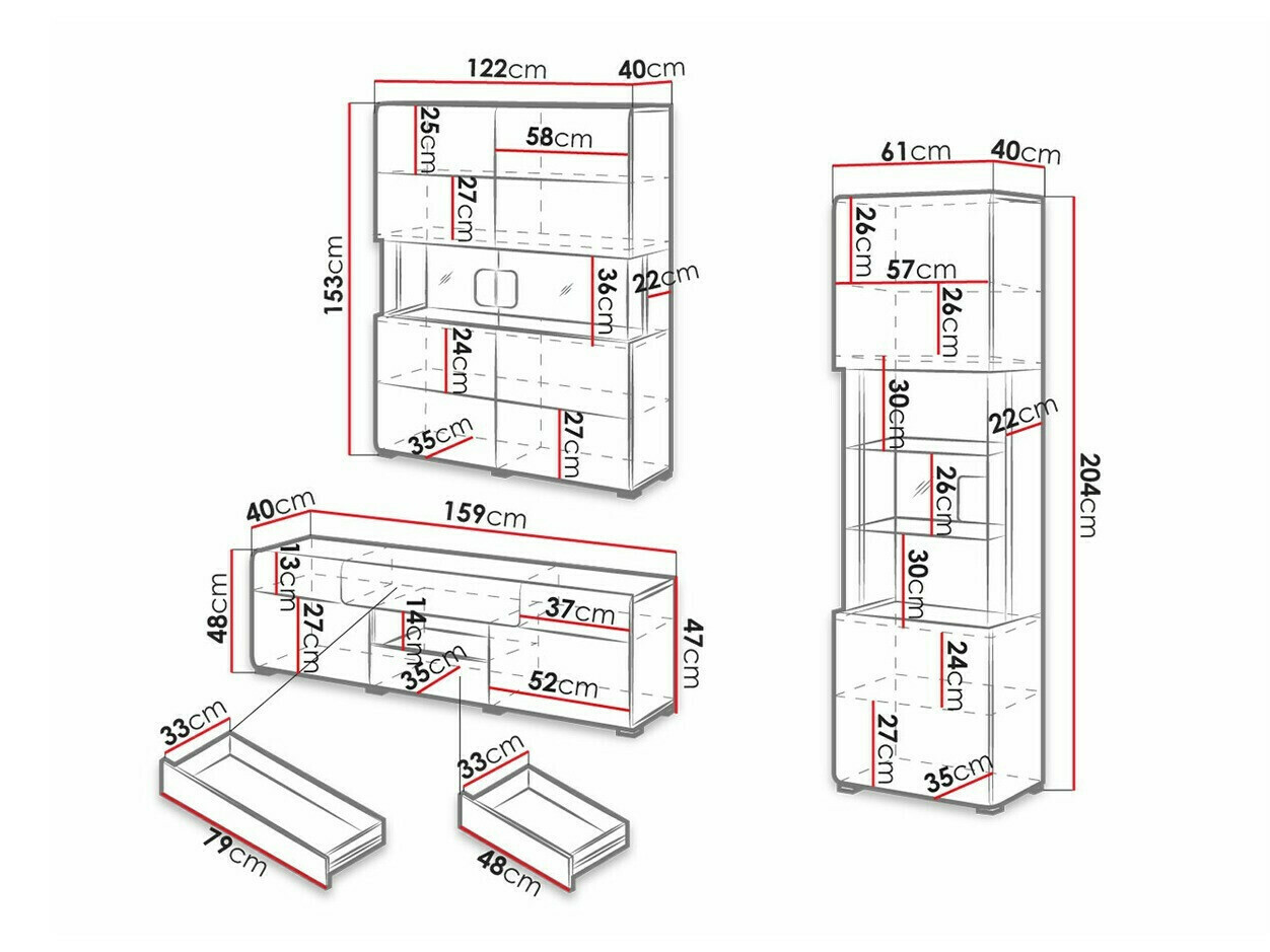 Set za dnevnu sobu Torsone 104 (Antracit + Gloss antracit + Grandson hrast)