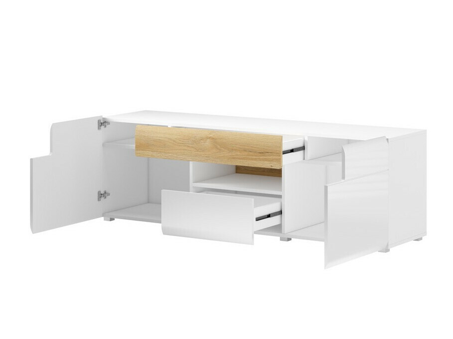 Set za dnevnu sobu Torsone 104 (Belo + Sjajno belo + Hrast San Remo)