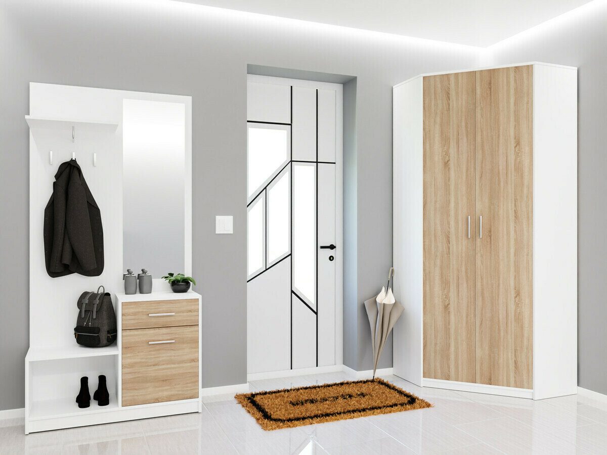 Set za hodnik Novsore 145 (Belo + Sonoma hrast)