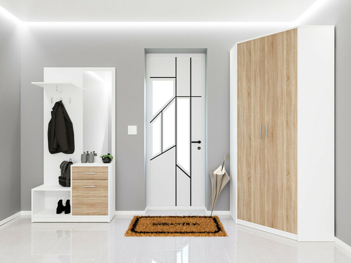 Set za hodnik Novsore 145 (Belo + Sonoma hrast)