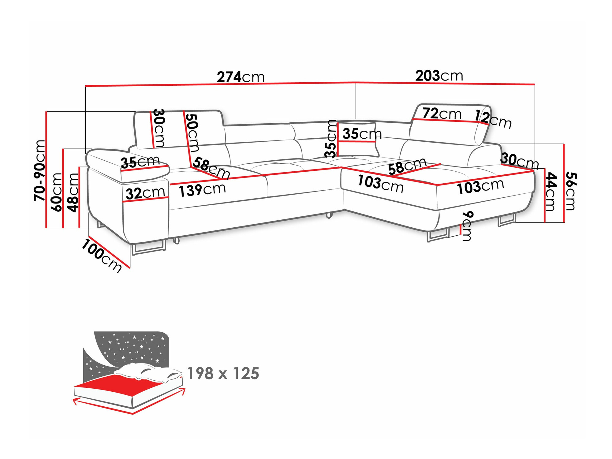Ugaona sofa Comfivo Eliferu 100 (Poso 135)