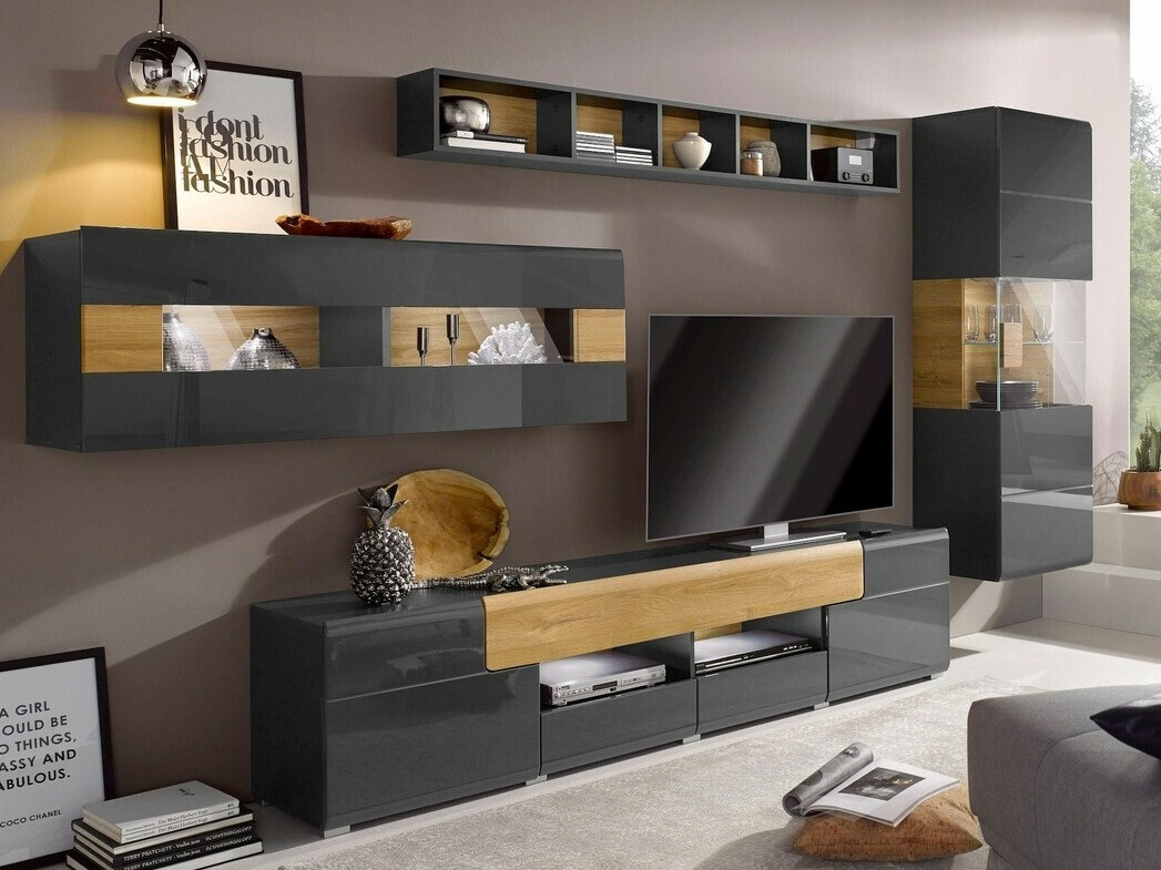 Zidna polica Torsone 105 (Antracit + Grandson hrast)