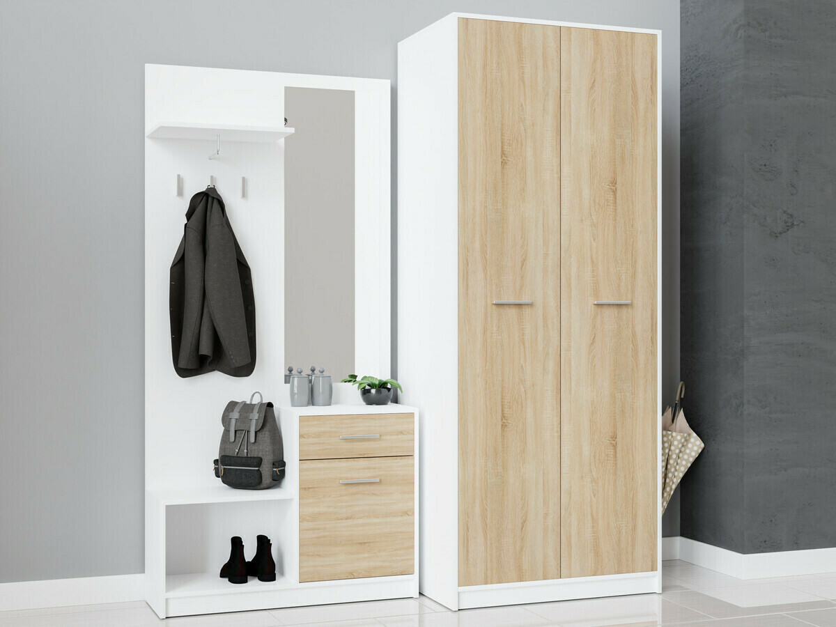 Set za hodnik Novsore 146 (Belo + Sonoma hrast)