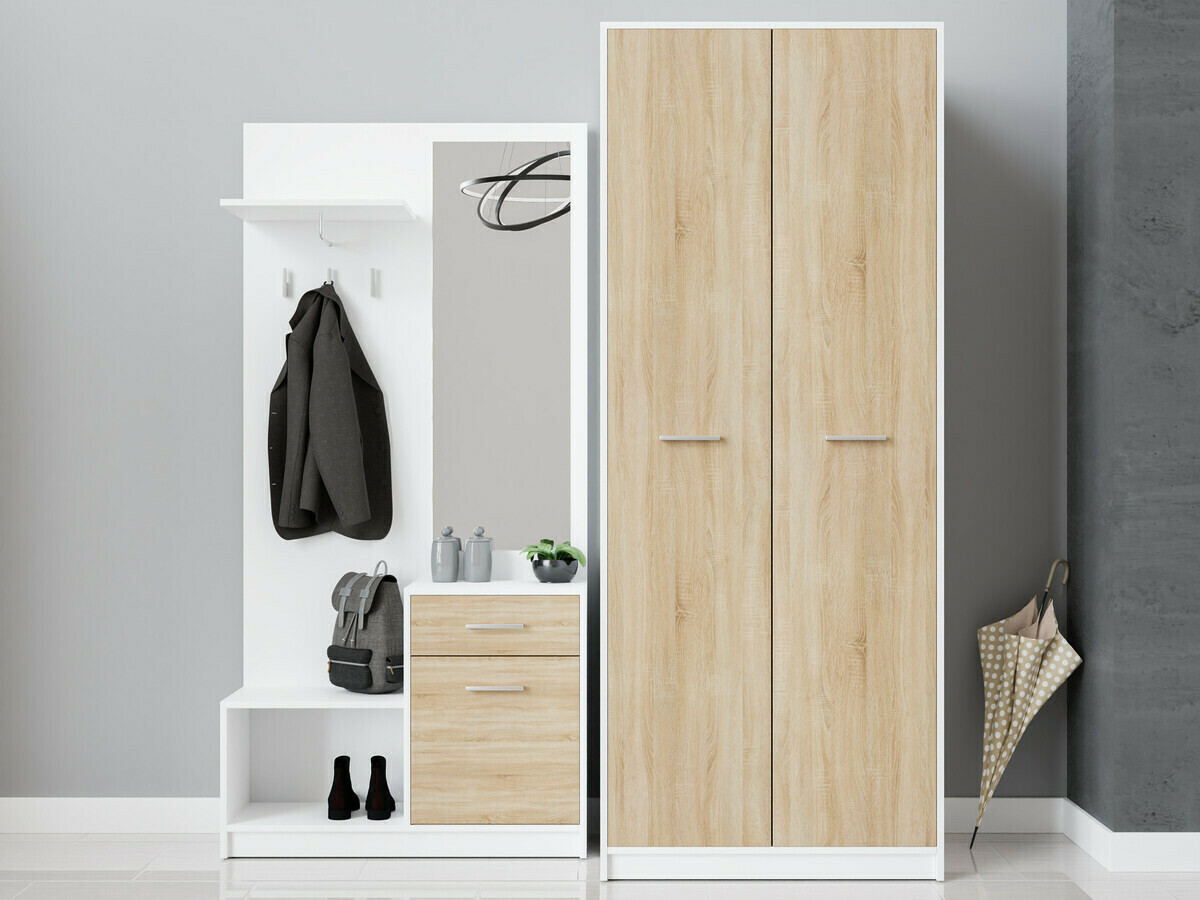 Set za hodnik Novsore 146 (Belo + Sonoma hrast)