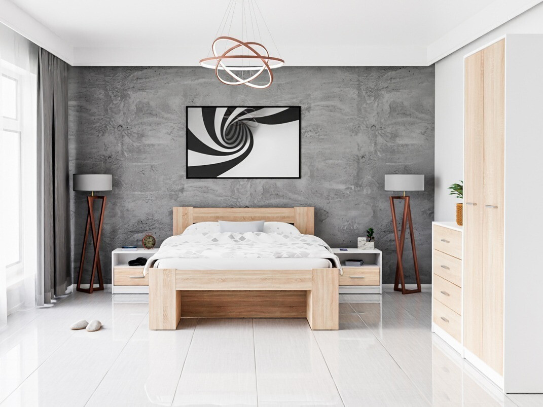 Set spavaća soba Novsore 147 (Belo + Sonoma hrast)