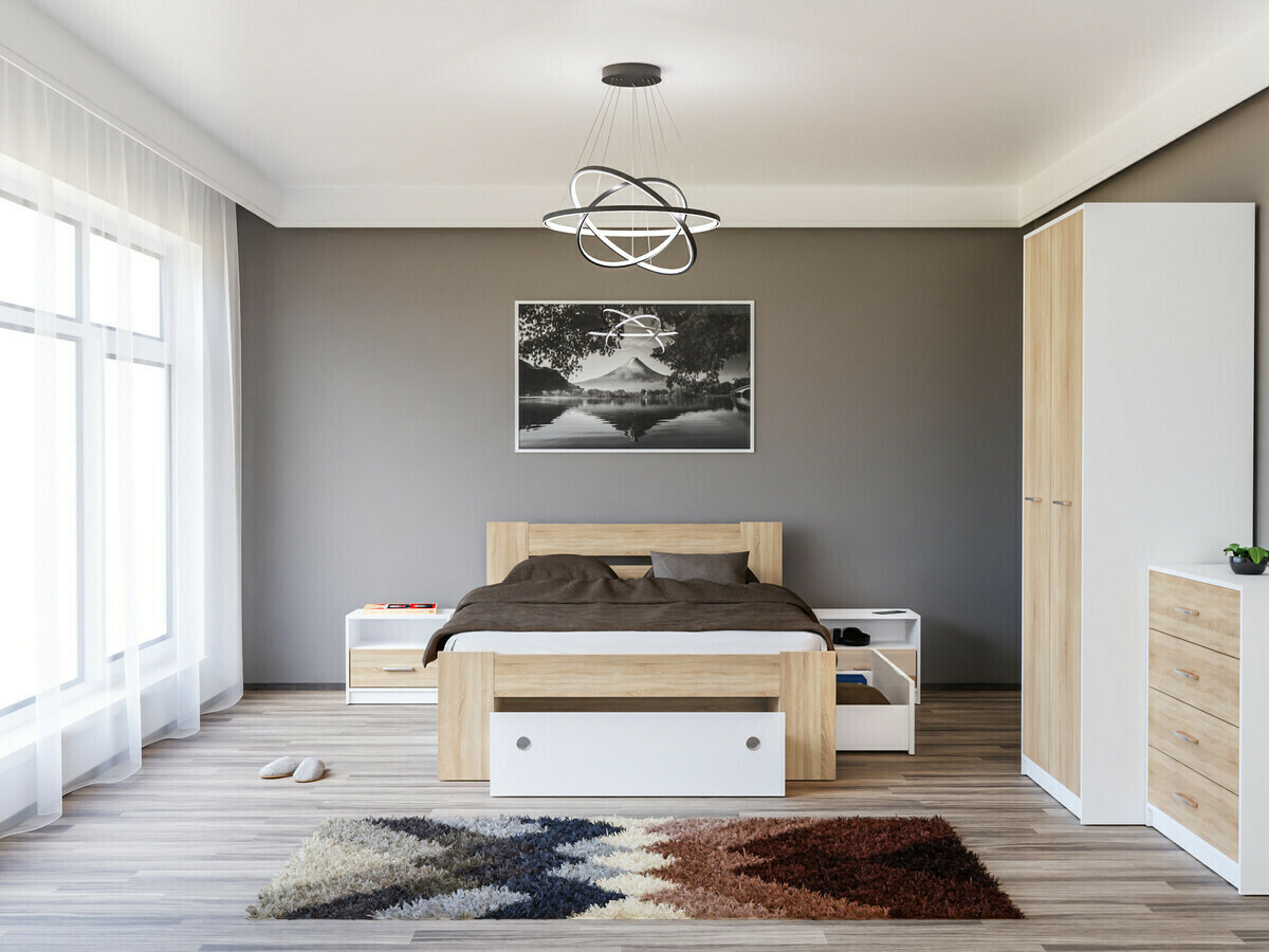 Set spavaća soba Novsore 147 (Belo + Sonoma hrast)