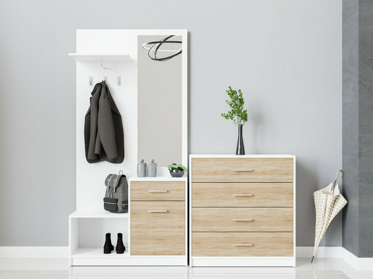 Set za hodnik Novsore 148 (Belo + Sonoma hrast)