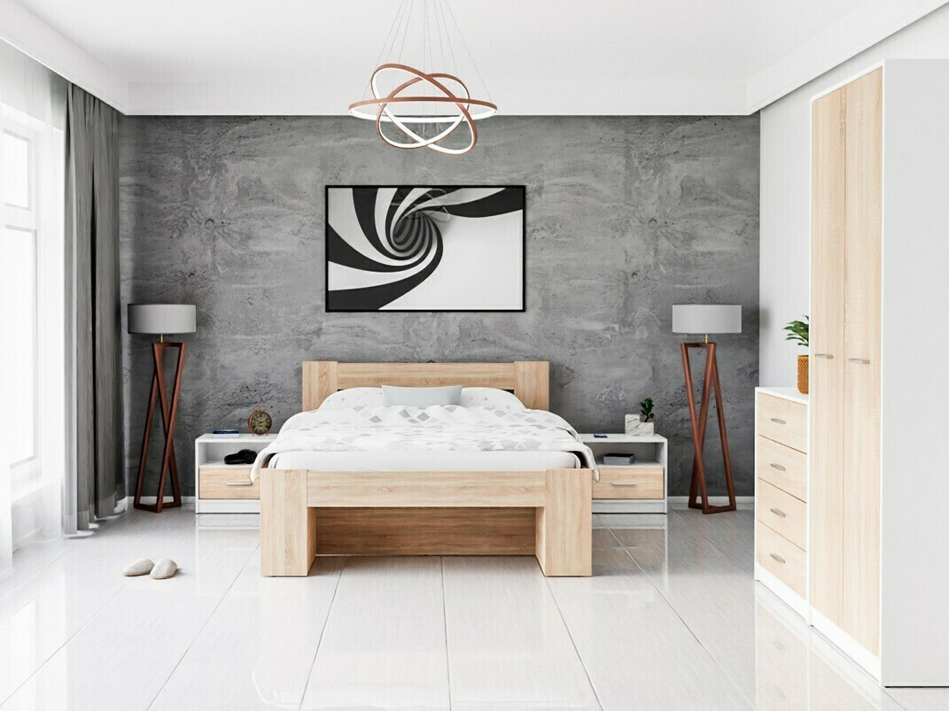 Set spavaća soba Novsore 147 (Belo + Sonoma hrast)