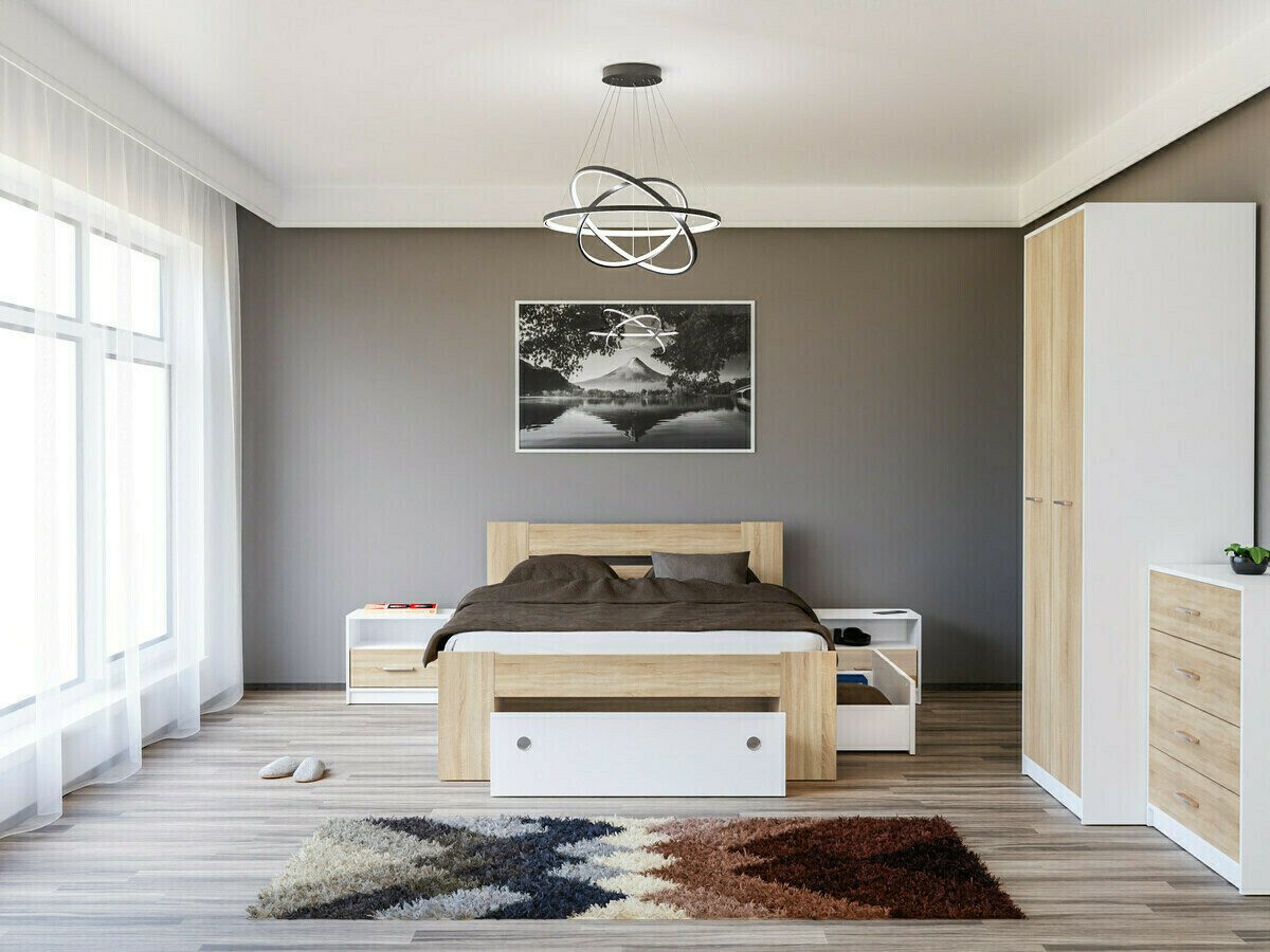 Set spavaća soba Novsore 147 (Belo + Sonoma hrast)