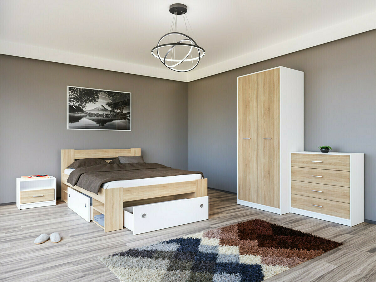Set spavaća soba Novsore 147 (Belo + Sonoma hrast)