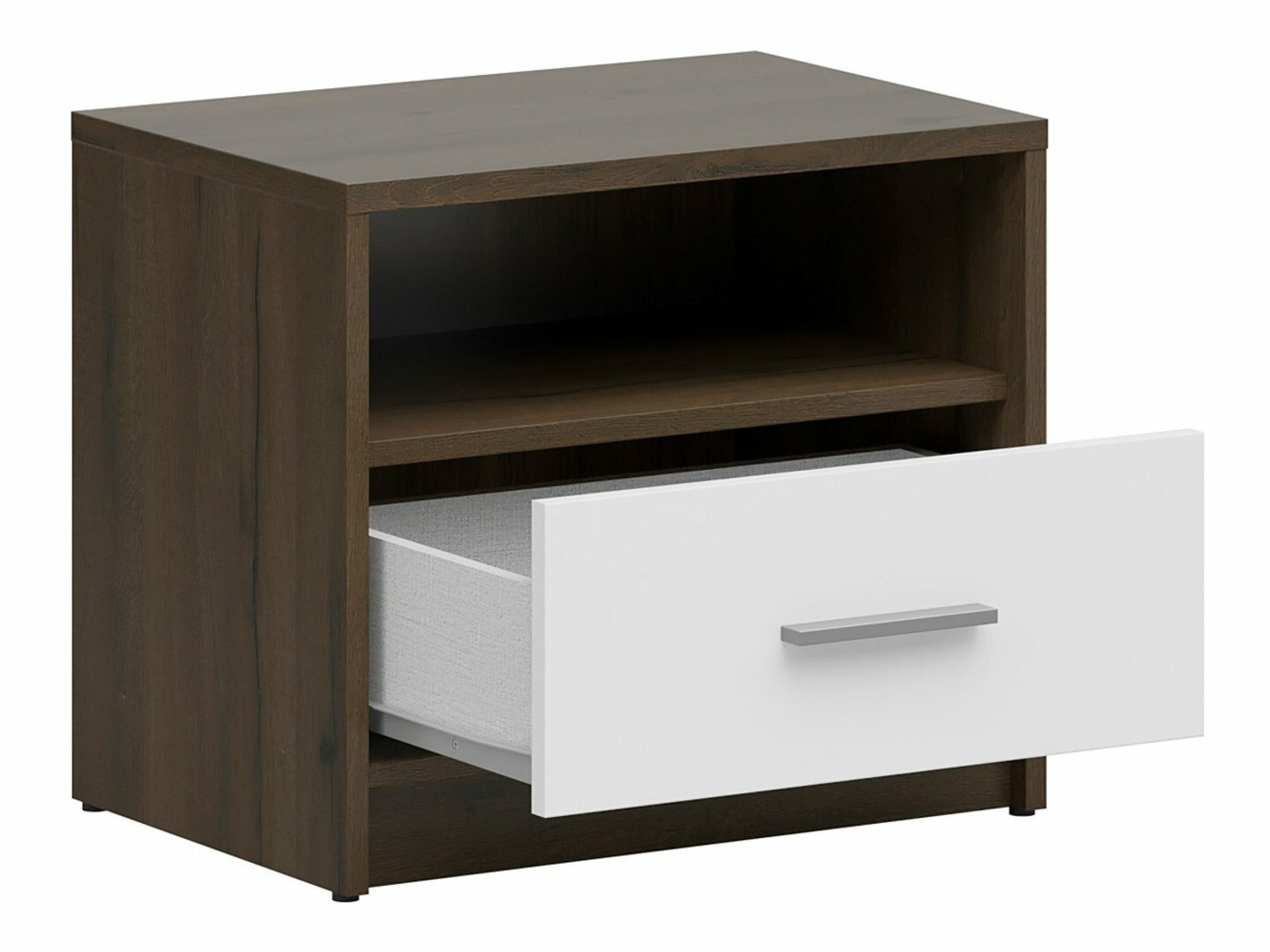 Noćni ormarić Novsore 102 (Tamni hrast + Belo)