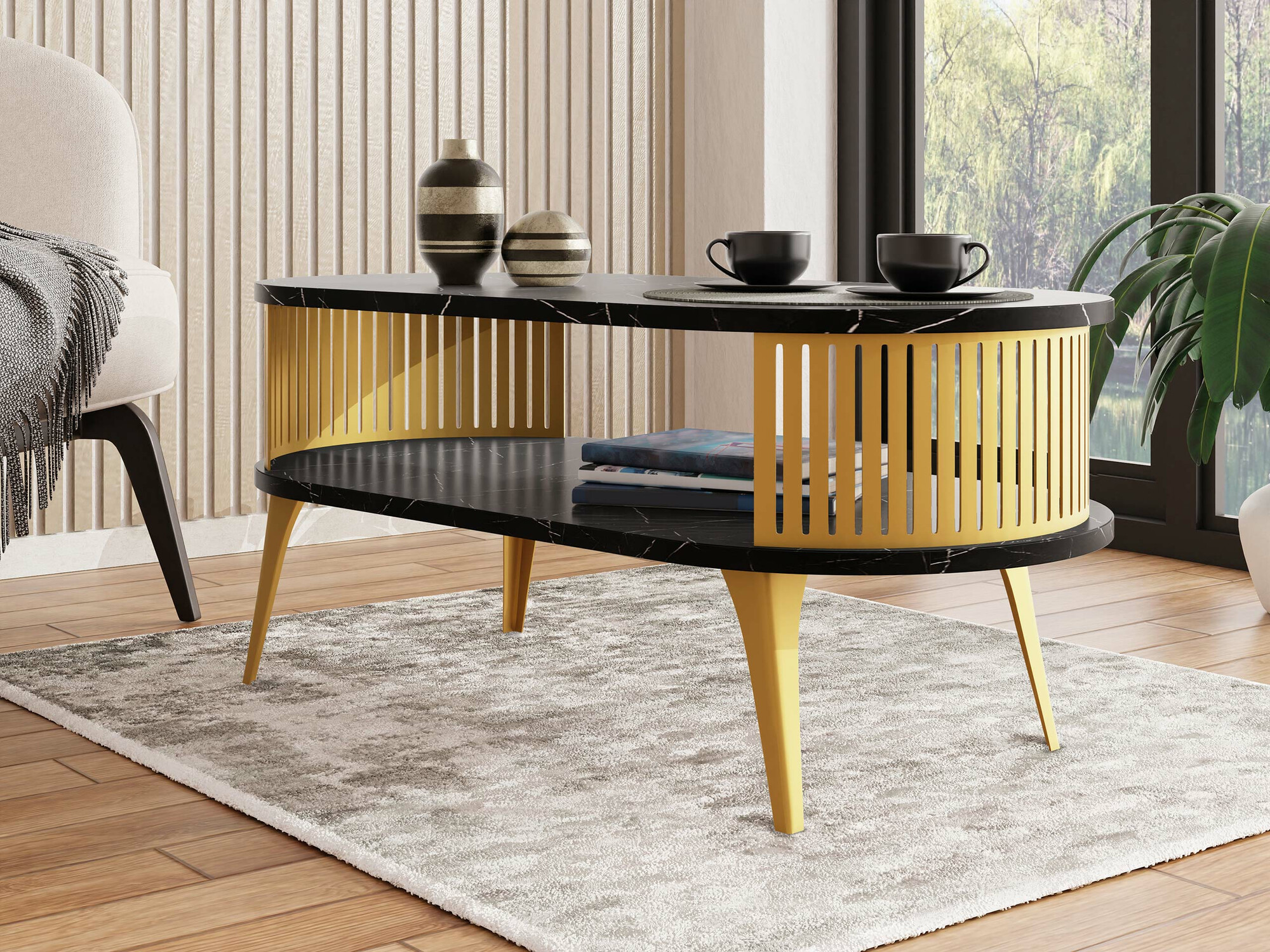 Stočić za kafu Sordore 106 (Zlatan + Crni mermer)