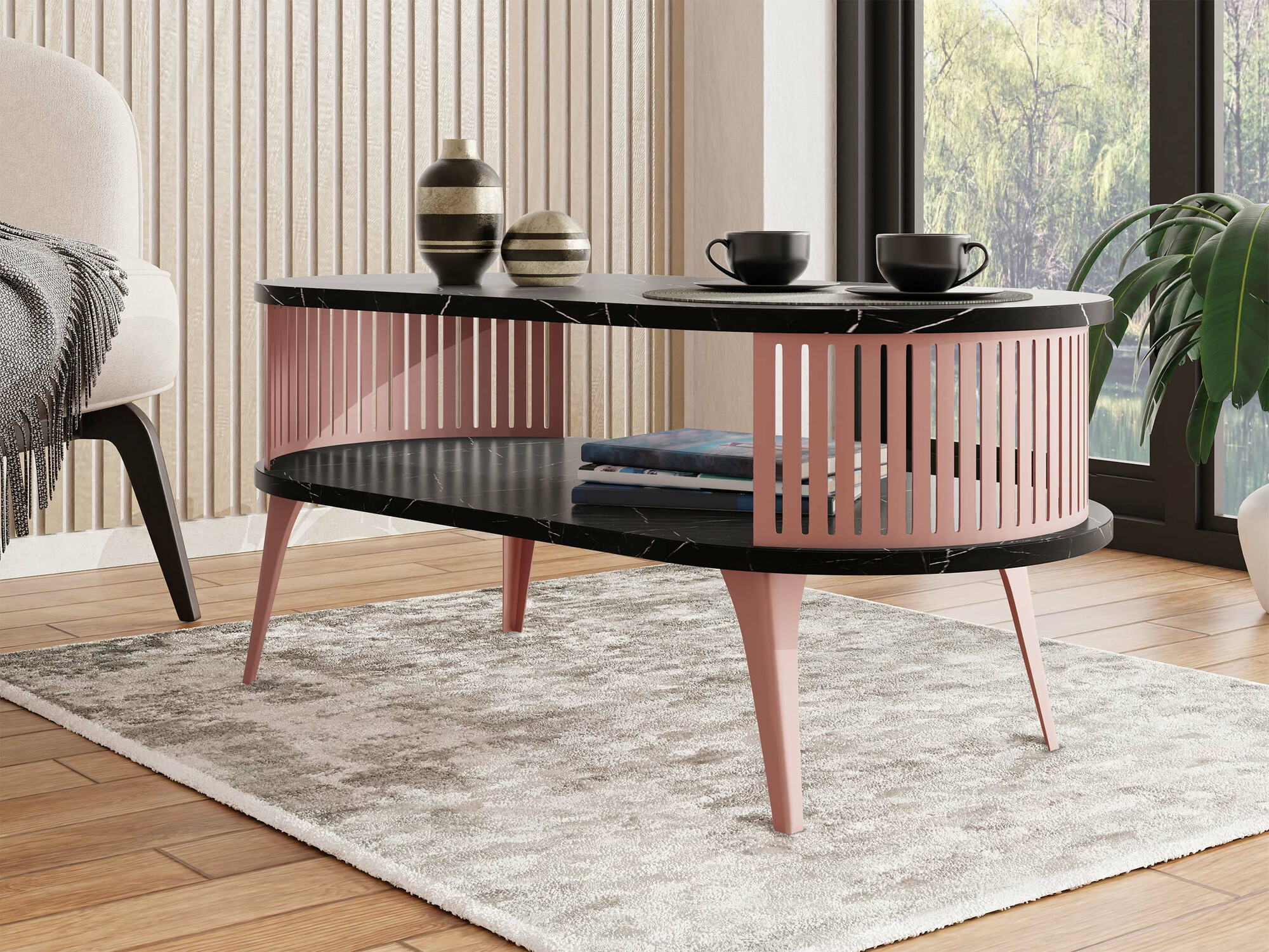 Stočić za kafu Sordore 107 (Roza + Beli mermer)