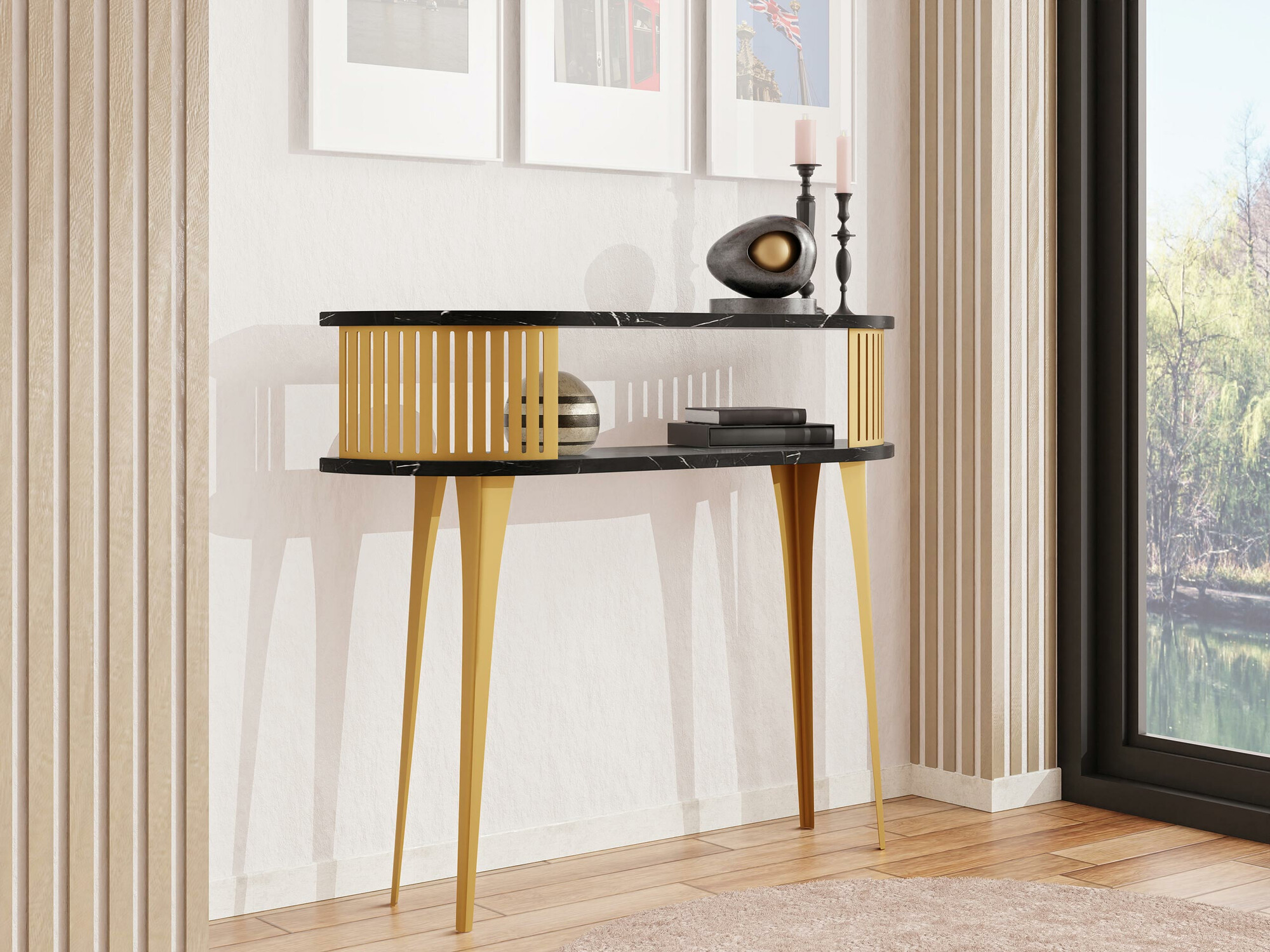 Konzolni stočić Sordore 112 (Zlatan + Crni mermer)