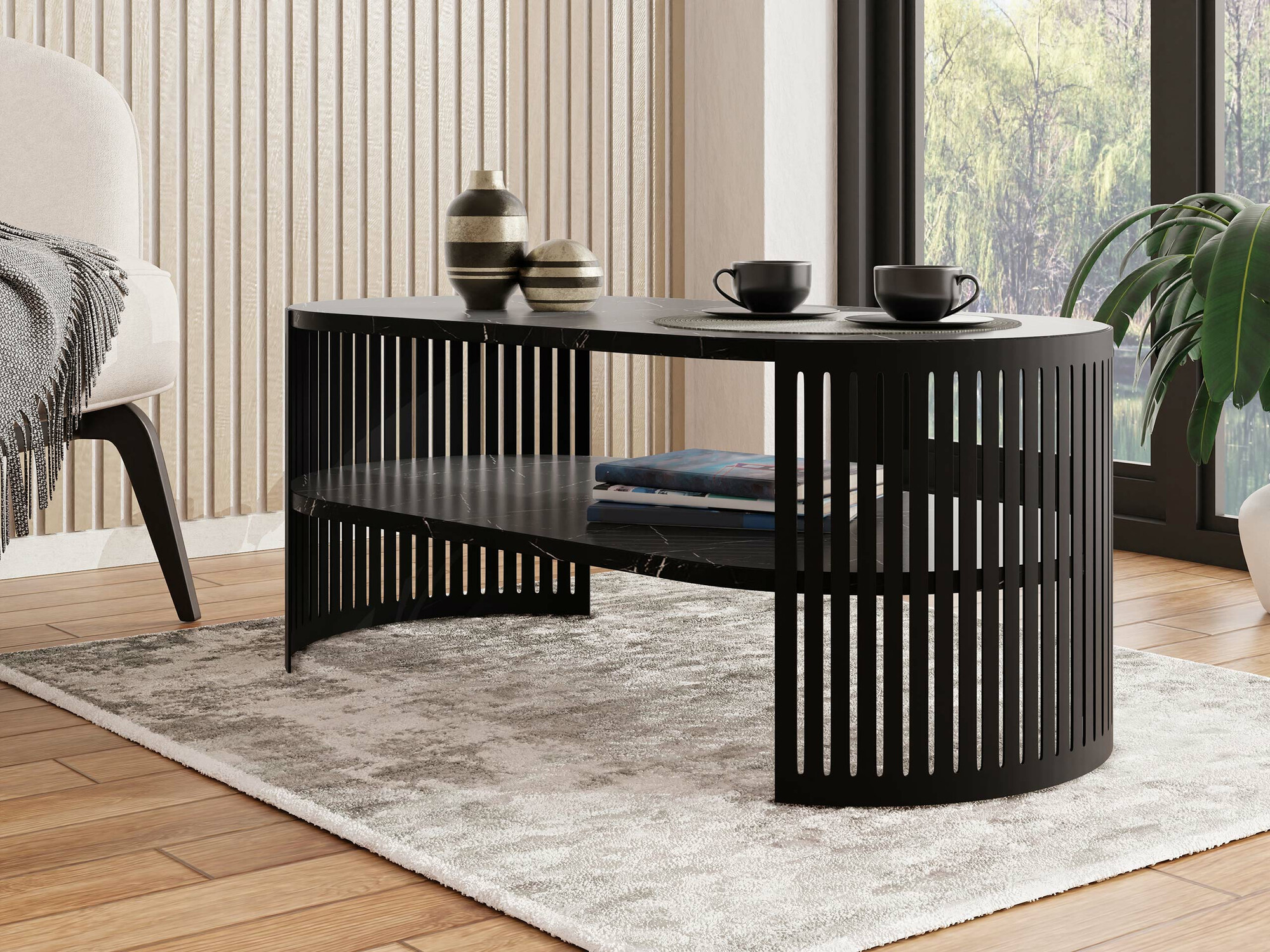 Stočić za kafu Sordore 115 (Crno + Crni mermer)