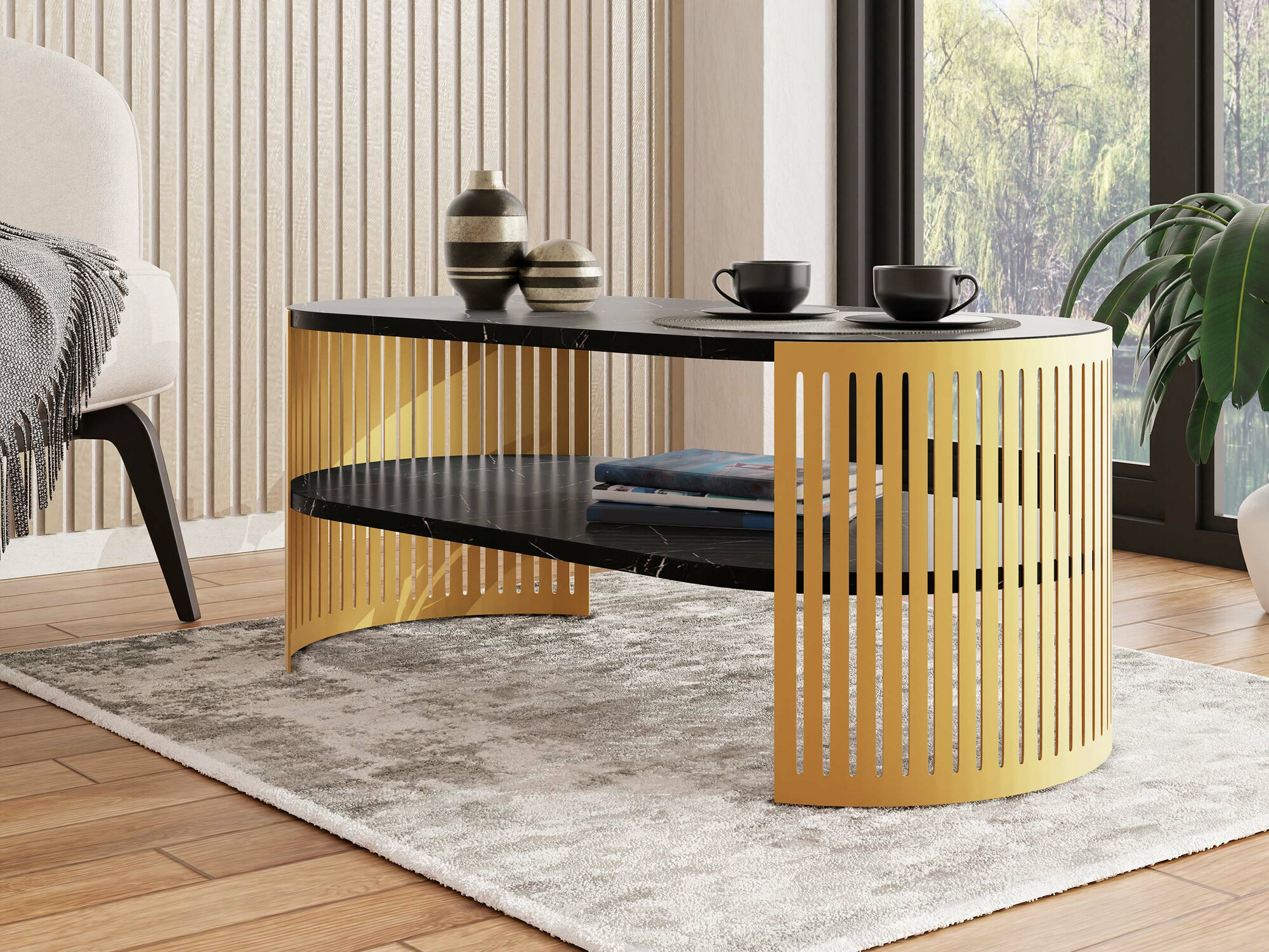 Stočić za kafu Sordore 116 (Zlatan + Crni mermer)