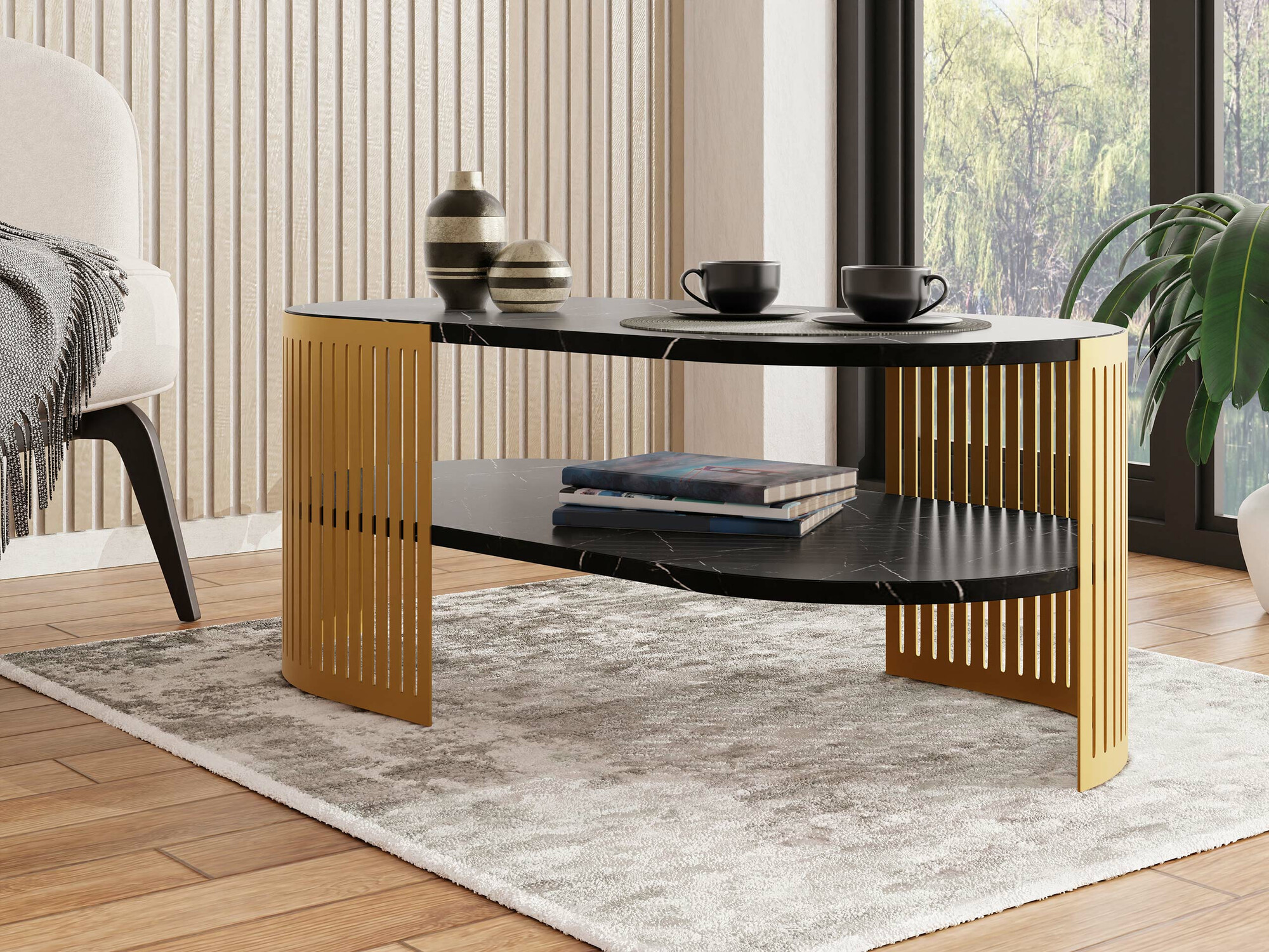 Stočić za kafu Sordore 119 (Zlatan + Crni mermer)