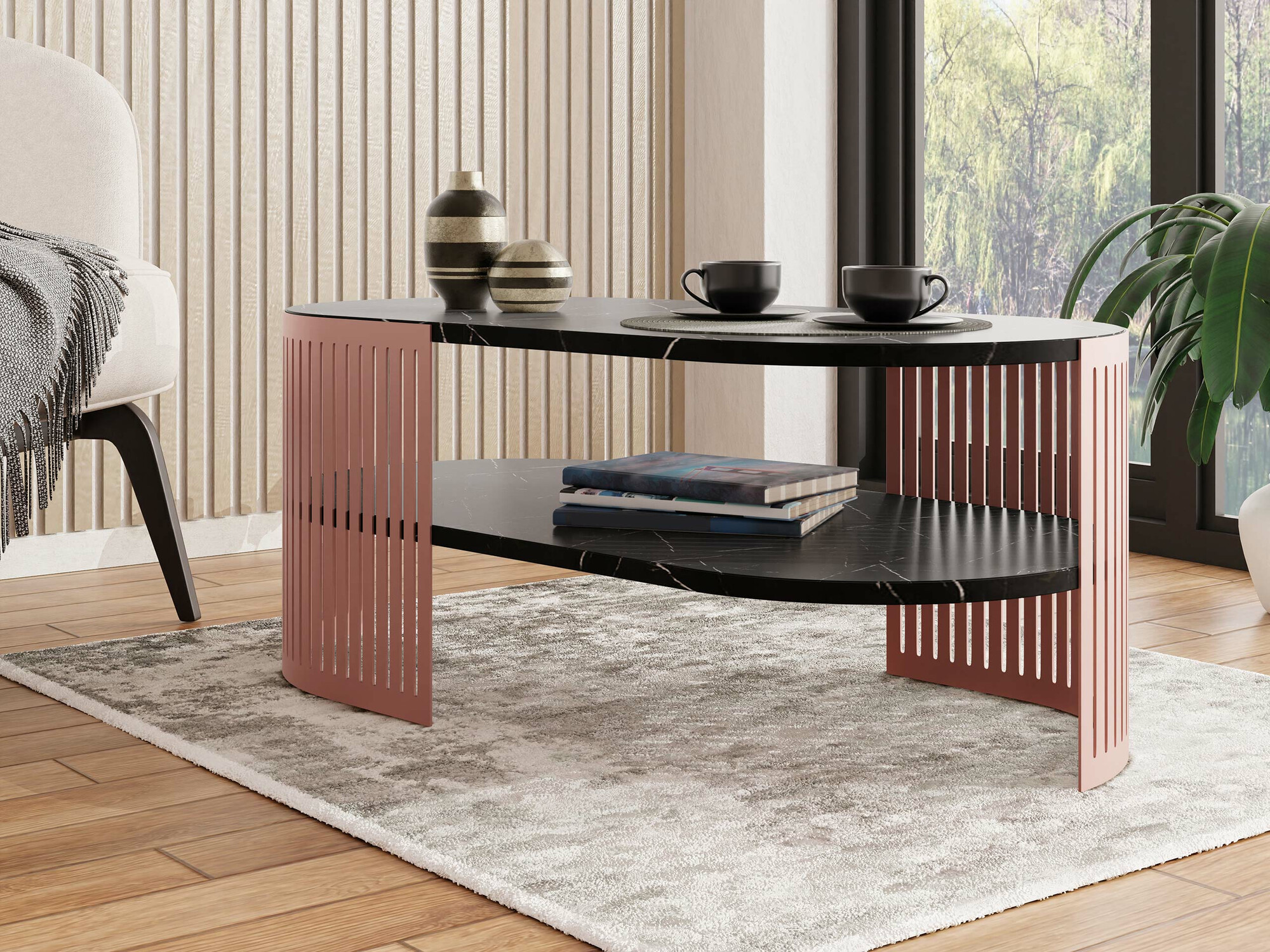 Stočić za kafu Sordore 120 (Roza + Crni mermer)