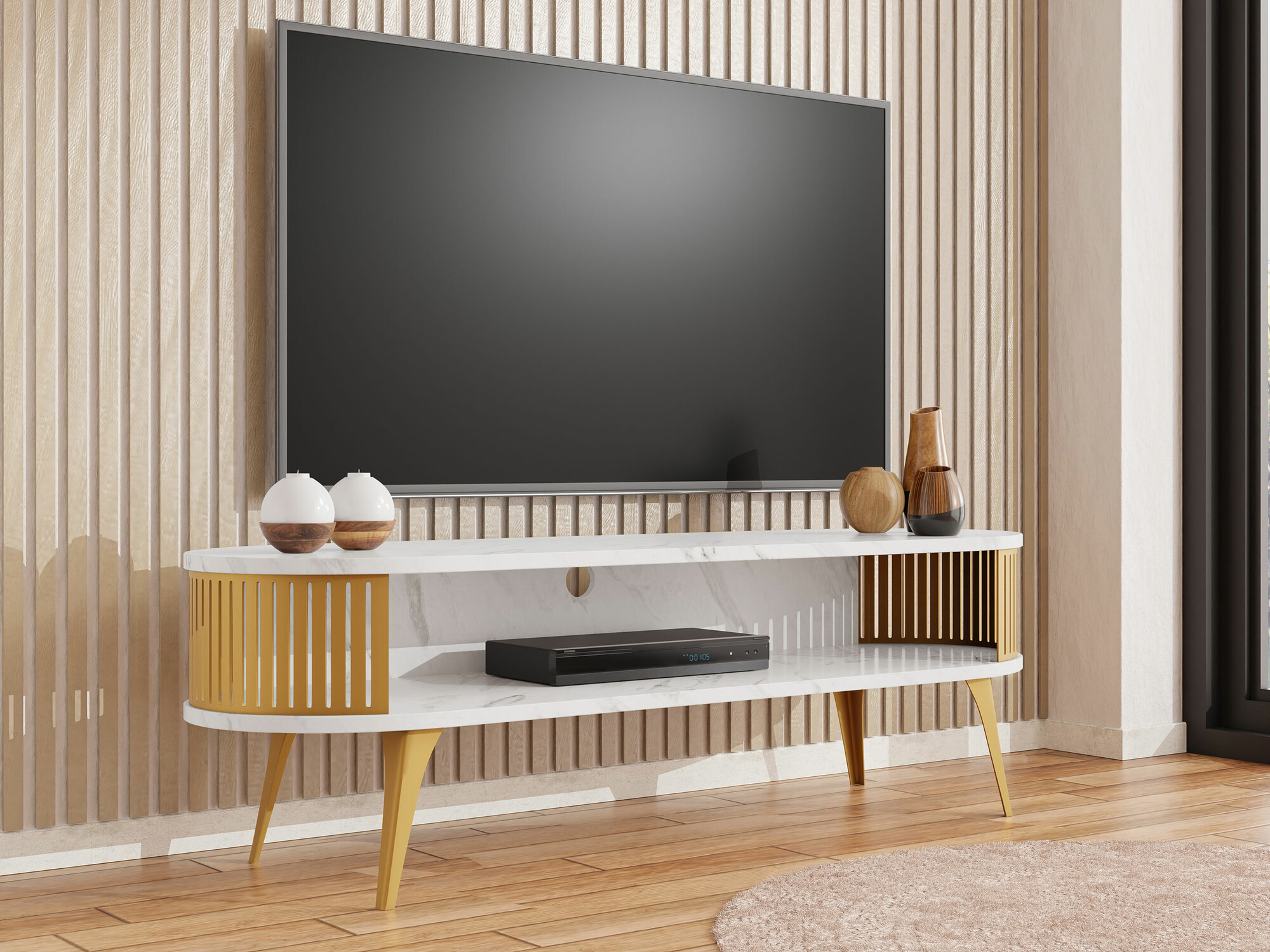 TV sto Sordore 109 (Zlatan + Beli mermer)