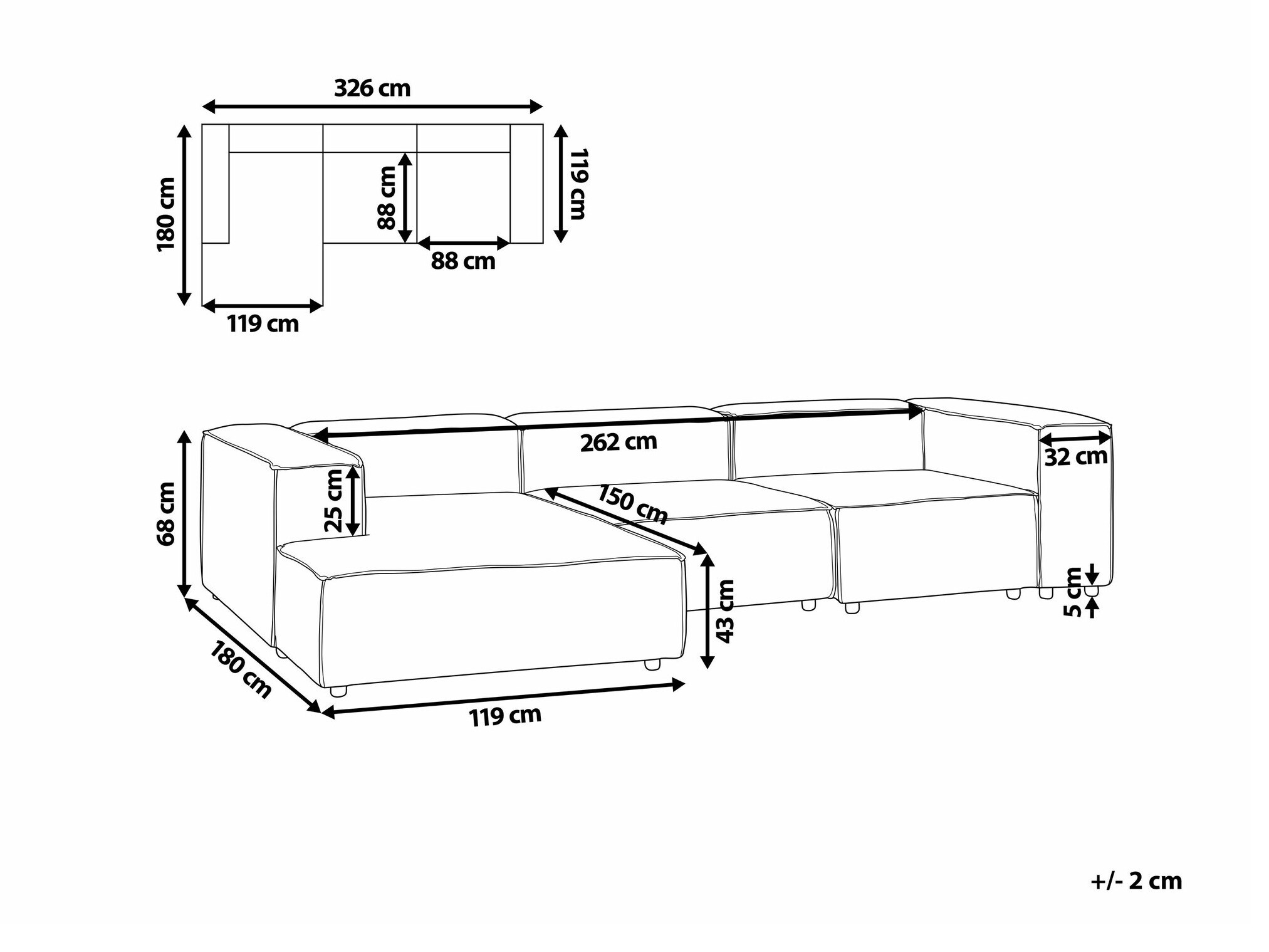 Modularna ugaona garnitura Serophi 106 (Bež)