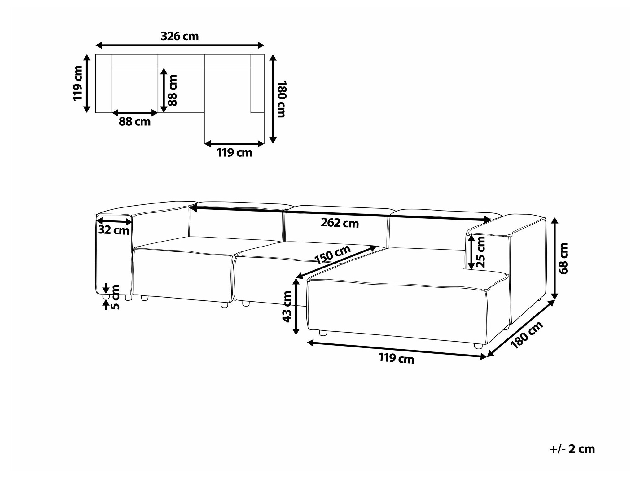 Modularna ugaona garnitura Serophi 106 (Bež)