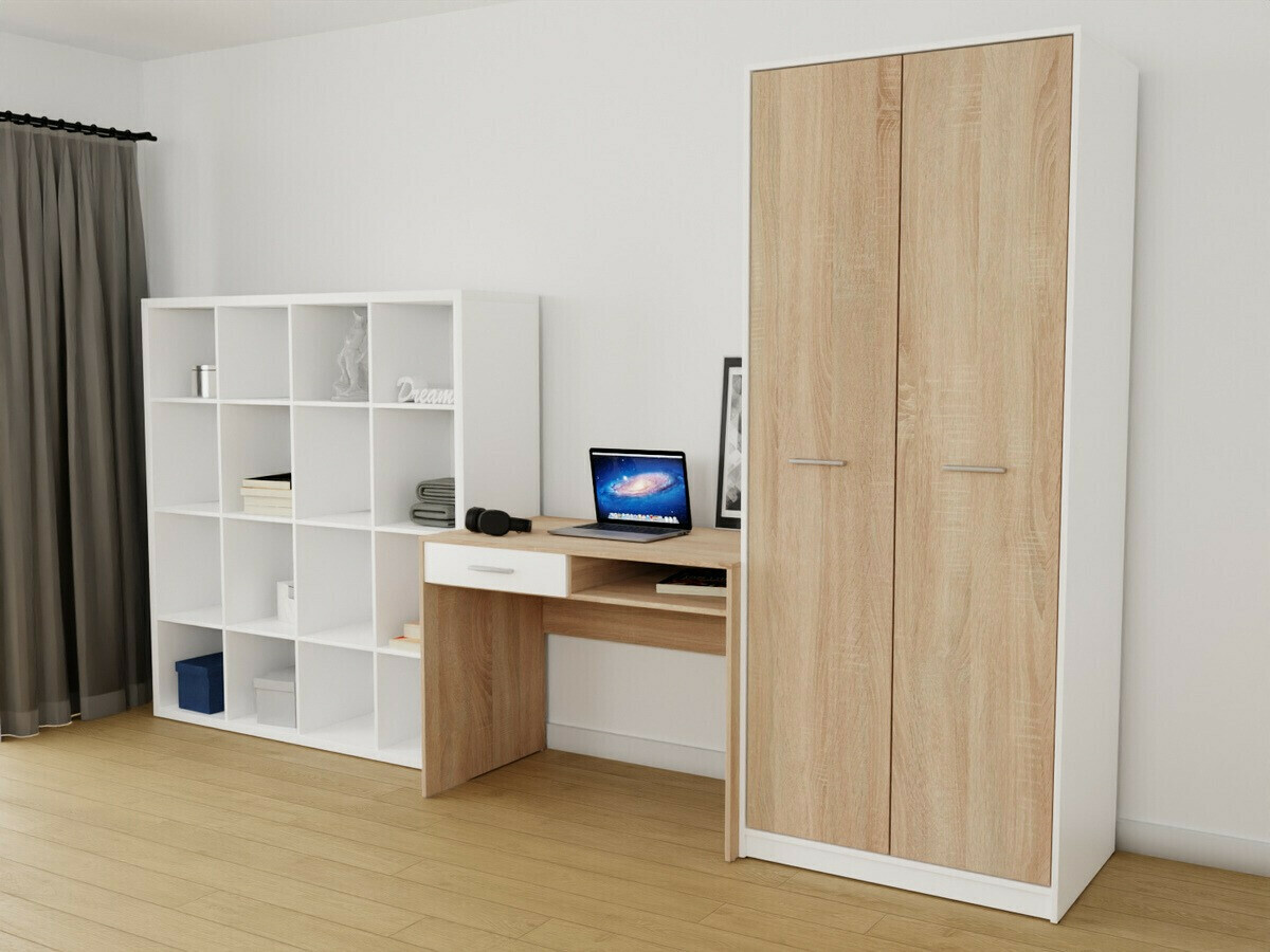 Set za kućnu kancelariju Novsore 153 (Belo + Sonoma hrast)