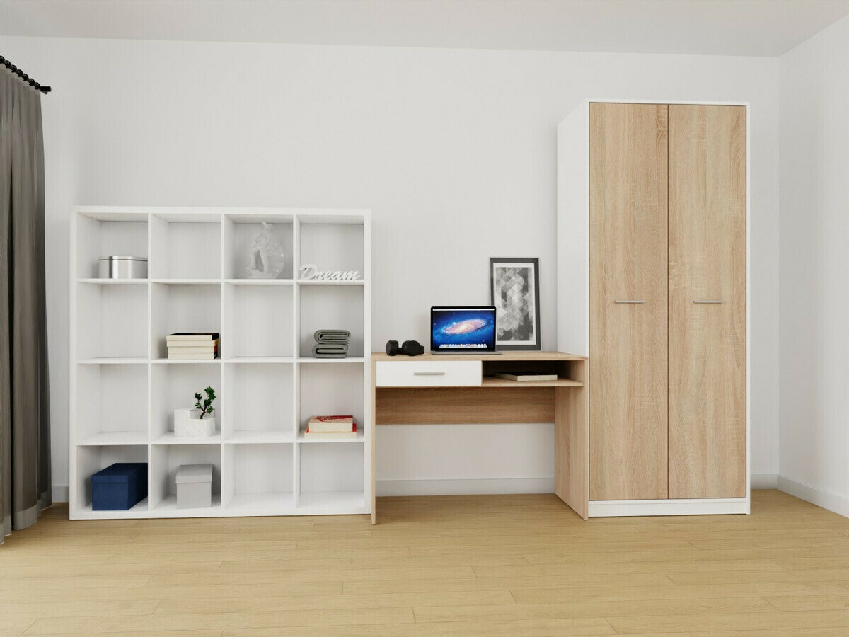 Set za kućnu kancelariju Novsore 153 (Belo + Sonoma hrast)