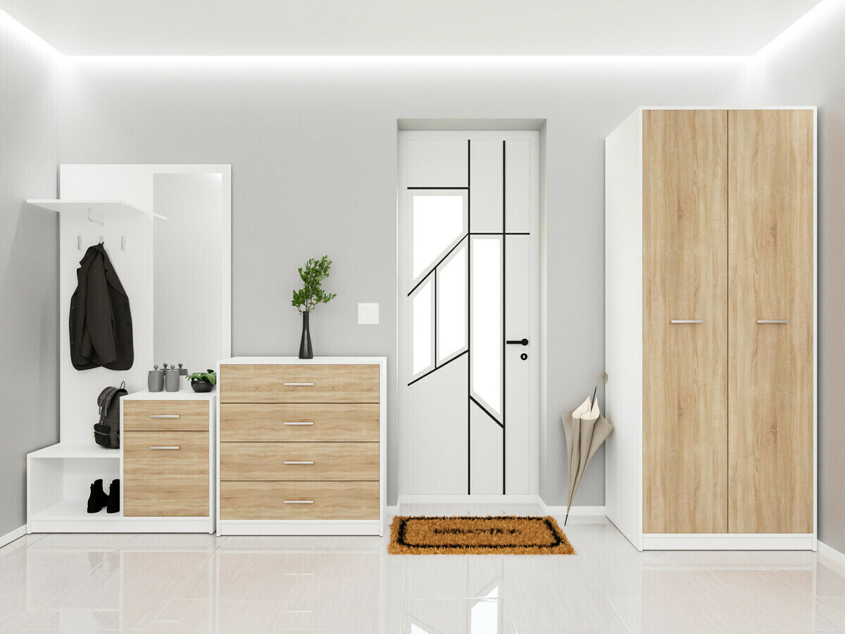 Set za hodnik Novsore 154 (Belo + Sonoma hrast)