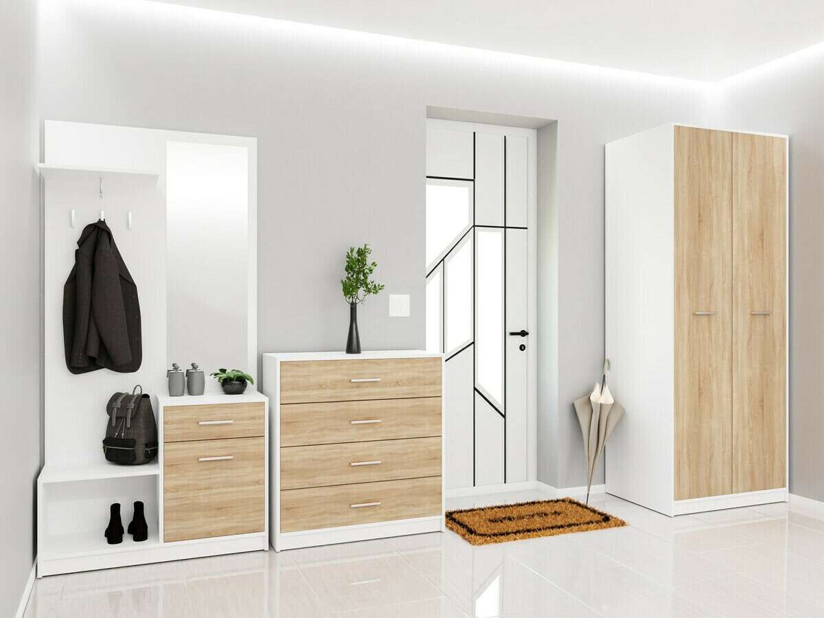 Set za hodnik Novsore 154 (Belo + Sonoma hrast)