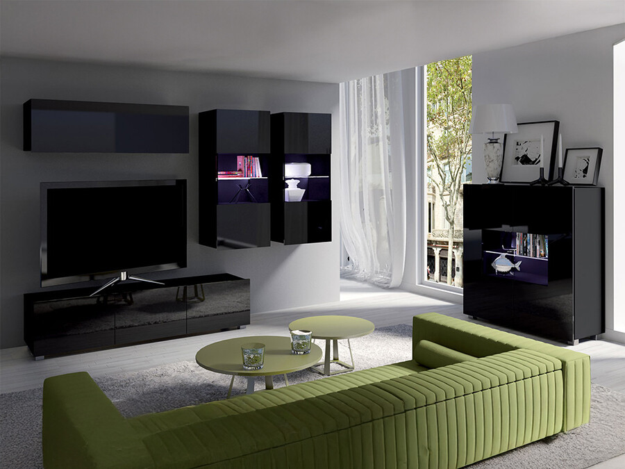 Set za dnevnu sobu Tivdalu 110 (Crno + Crna visoki sjaj)