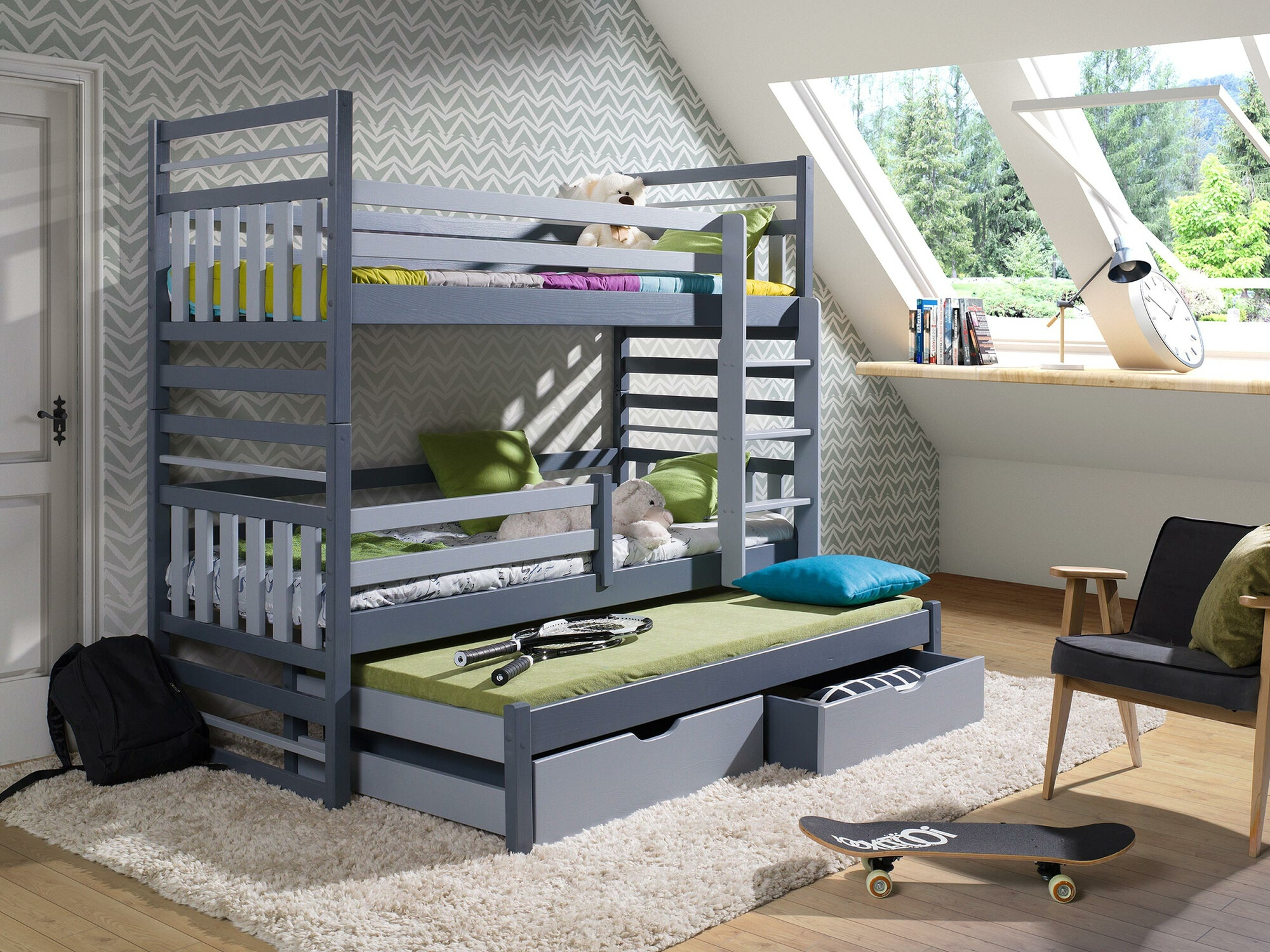 Krevet na sprat Henderson 123 (Grafit + Sivo)