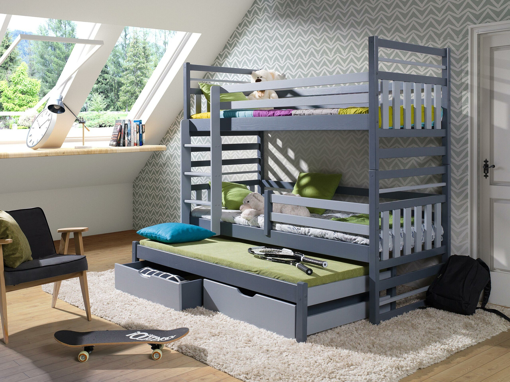 Krevet na sprat Henderson 124 (Grafit + Sivo)