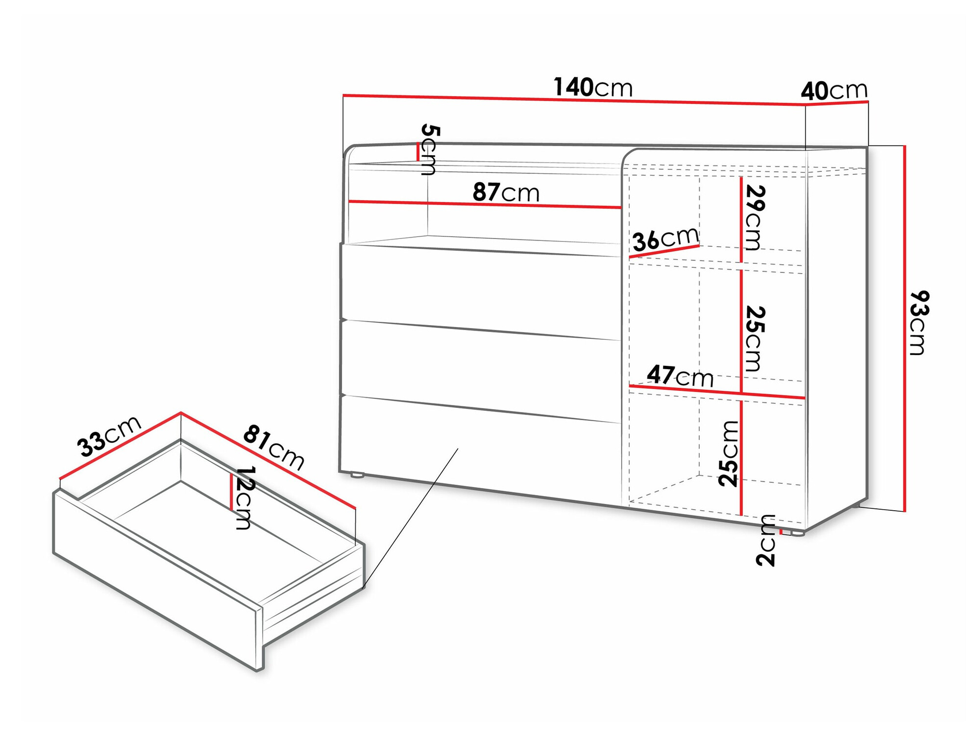 Komoda Domcali 107 (Coral + Hrast)