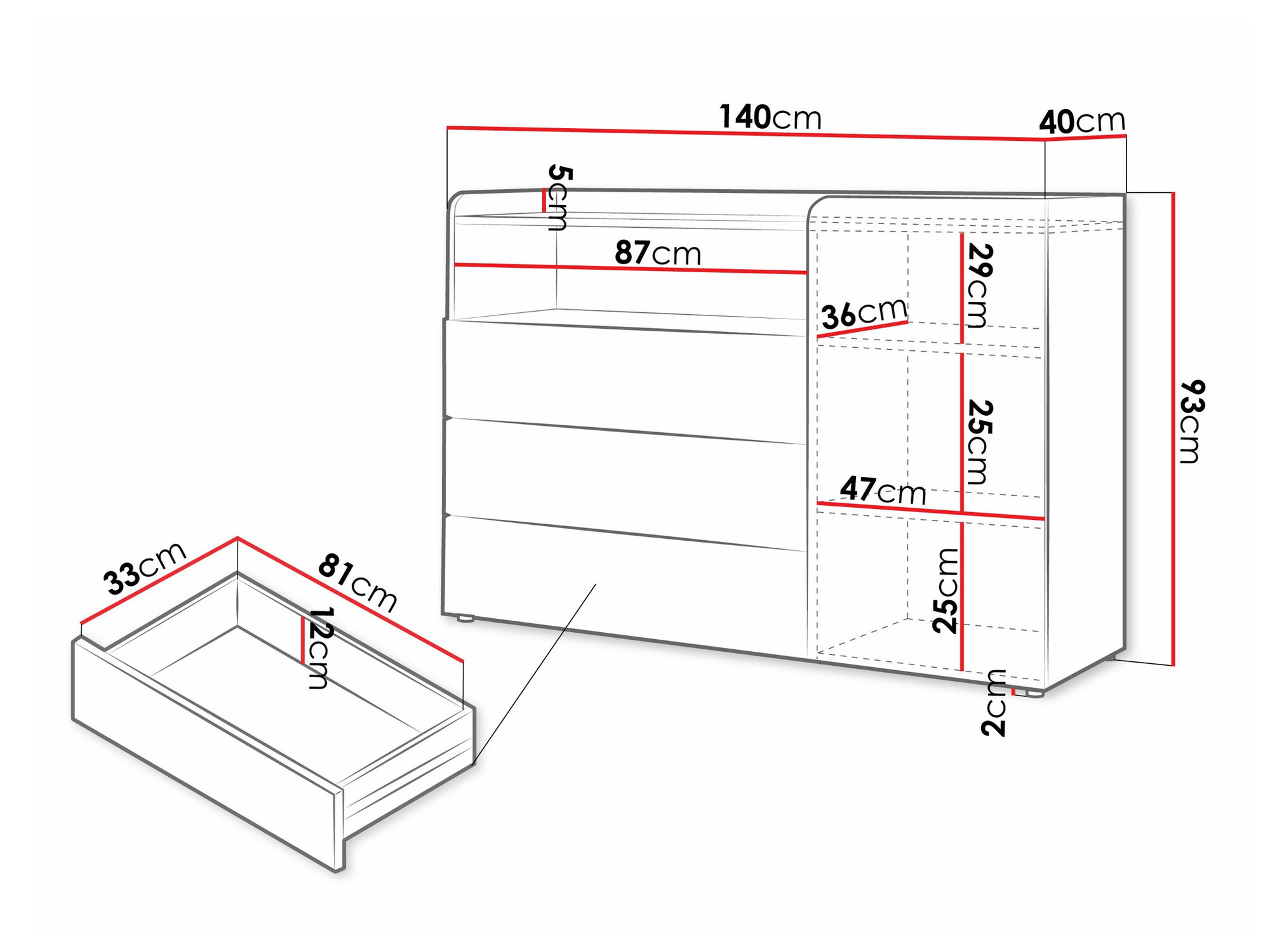 Komoda Domcali 107 (Sivo + Hrast)