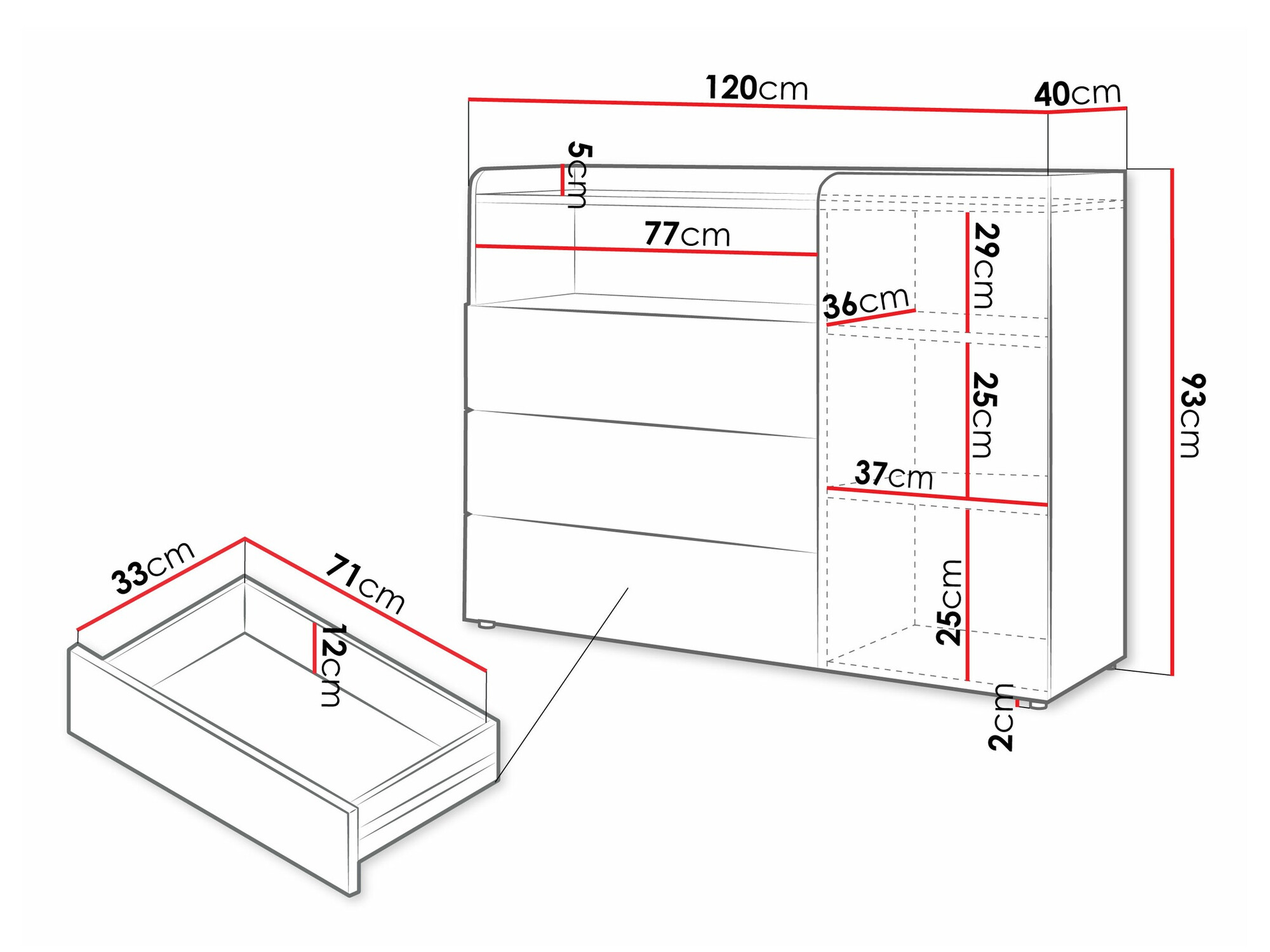 Komoda Domcali 108 (Sivo + Hrast)