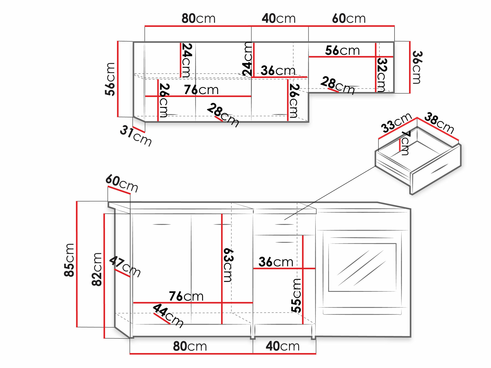 Kuhinjski set Trenton 101 (Zanatski hrast + Crno)