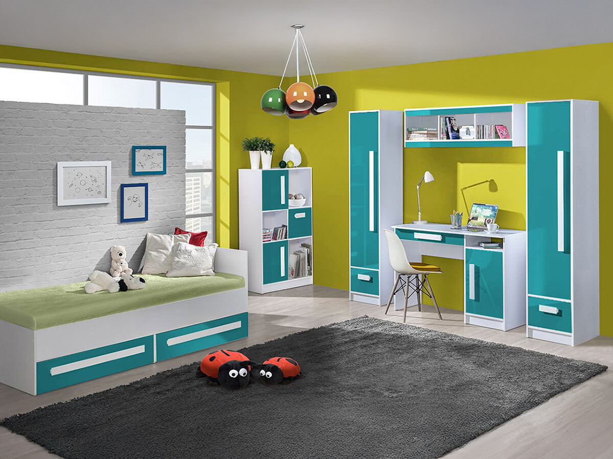 Dečija soba Merevari 108 (Belo + Visoki sjaj Tirkizna)