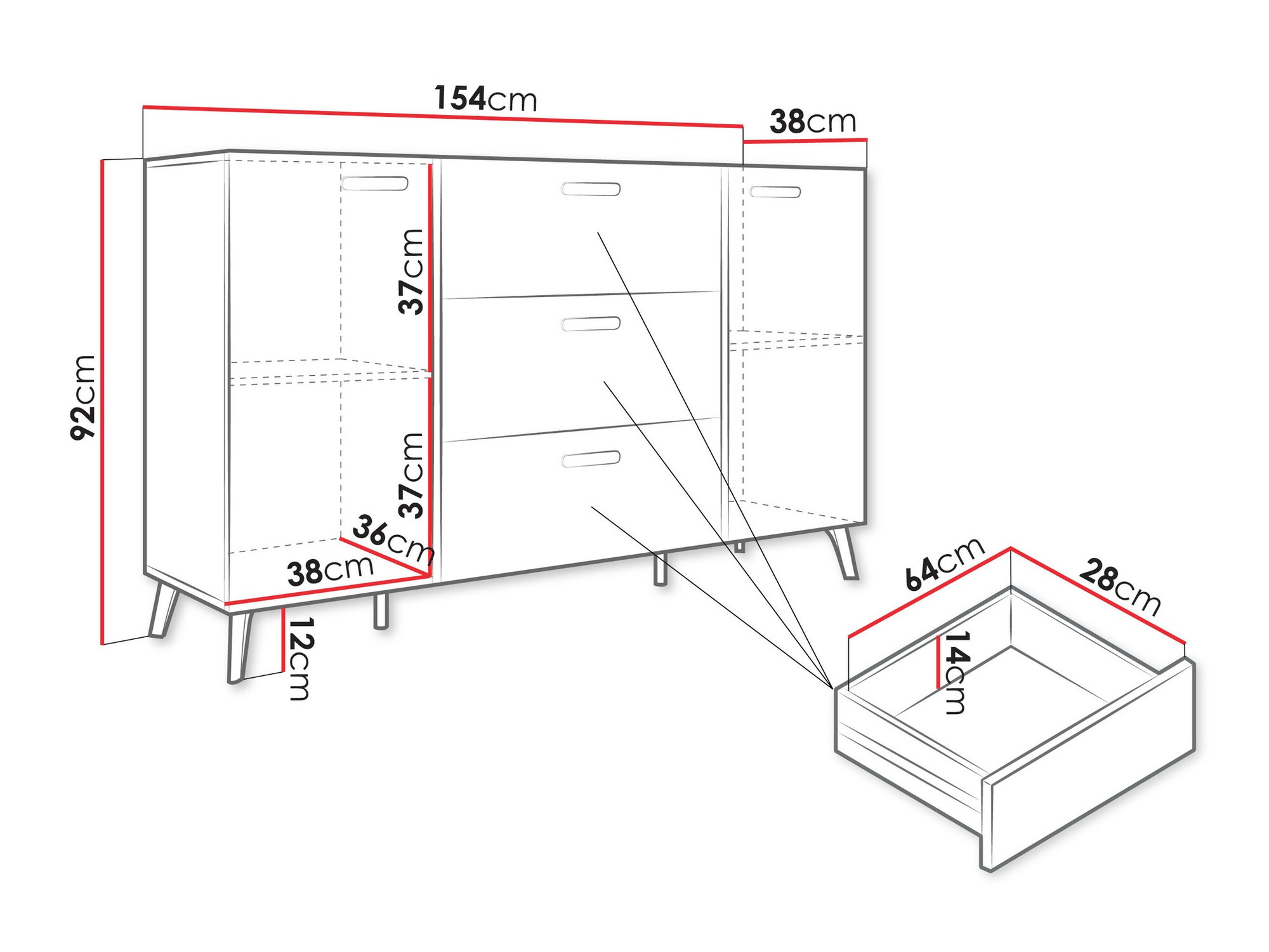 Komoda Comfivo Teslomo 109 (Belo + Sjajno belo)