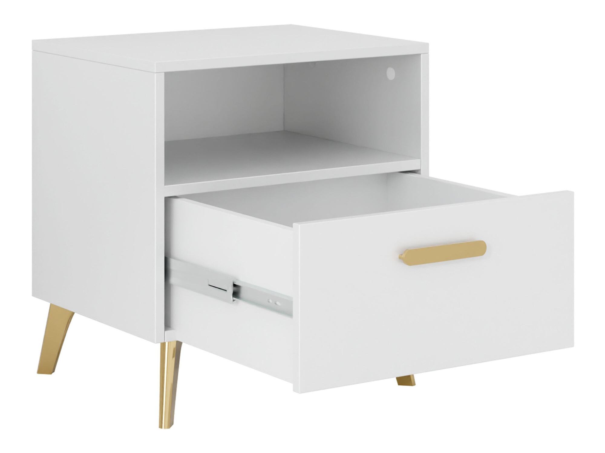 Noćni ormarić Comfivo Teslomo 111 (Belo + Sjajno belo)